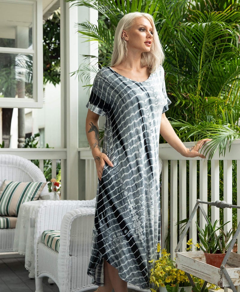AVIIER Nightgowns for Women Cotton V Neck Sleepwear Short Sleeve Loungewear (Tie Dye-Gray, X-Large) - Image 4
